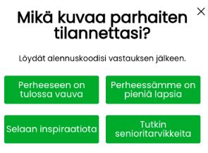 Oran uutiskirjeen popup, jossa tilaaja kertoo perheensä elämäntilanteen